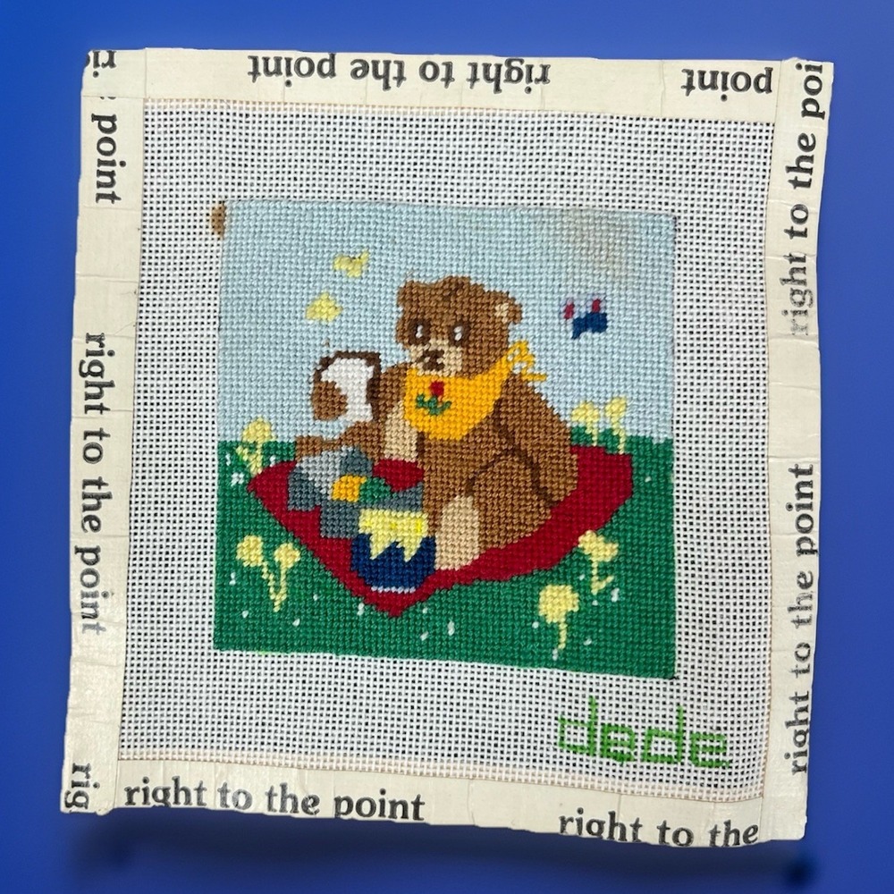 Dede Hand Painted Needlepoint Canvas *Completed* Bear Picknick